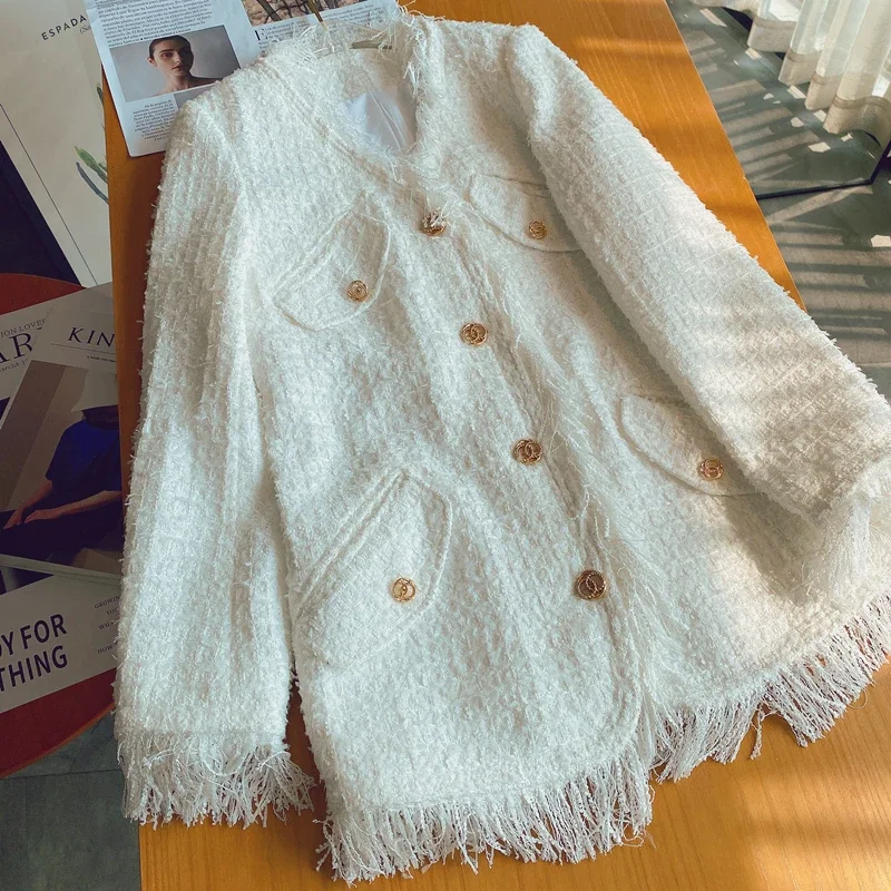 New Tassel  small fragrance weaving Tweed Wool short suit coat women s loose  style