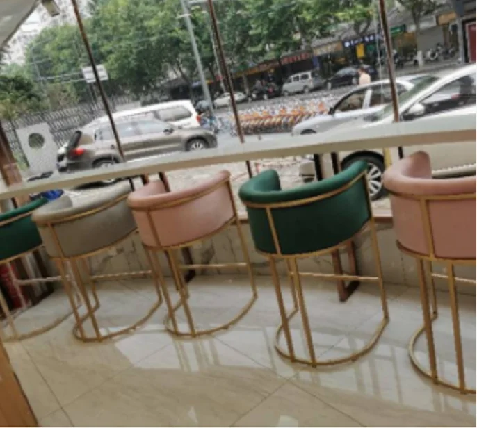 Modern Coffee Shop Bistro Stylish Honeycomb Stainless Steel Frame Upholstered Bar Stool High Chair