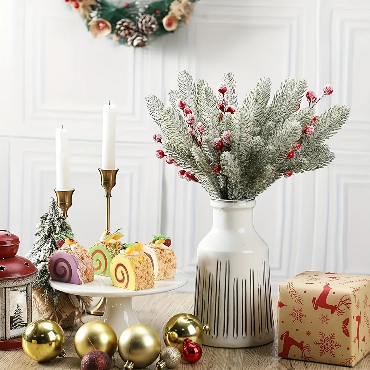 سنو وايت الاصطناعي الصنوبر إبرة التوت باقة عيد الميلاد الديكور لشجرة عيد الميلاد جارلاند زخرفة ديكور المنزل السنة الجديدة لتقوم بها بنفسك هدية #5