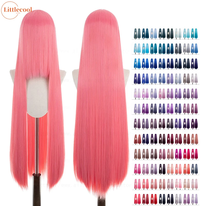 High Quality 600g 100cm Long Straight Cosplay Wig Heat Resistant Synthetic Hair Blue Purple Pink Red Orange Anime Wigs + Wig Cap