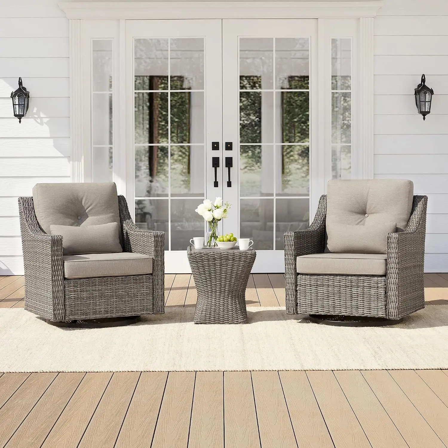 Patio Wicker Rocking Swivel Chair, 360° Rattan Outdoor Furniture, Customized