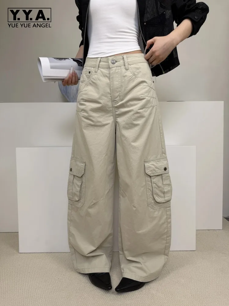 

Women Summer Casual Denim Pants Streetwear Loose Fit Solid Color Vintage Cargo Pants Female Hip Hop High Waist Wide Leg Trousers