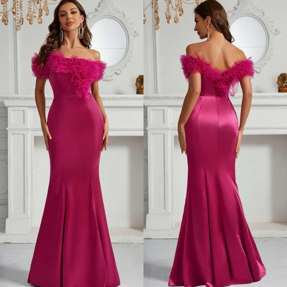  Satin Draped Pleat Ruched Beach Mermaid Off-the-shoulder Bespoke Occasion Gown Long Dresses Evening Saudi Arabia Prom 