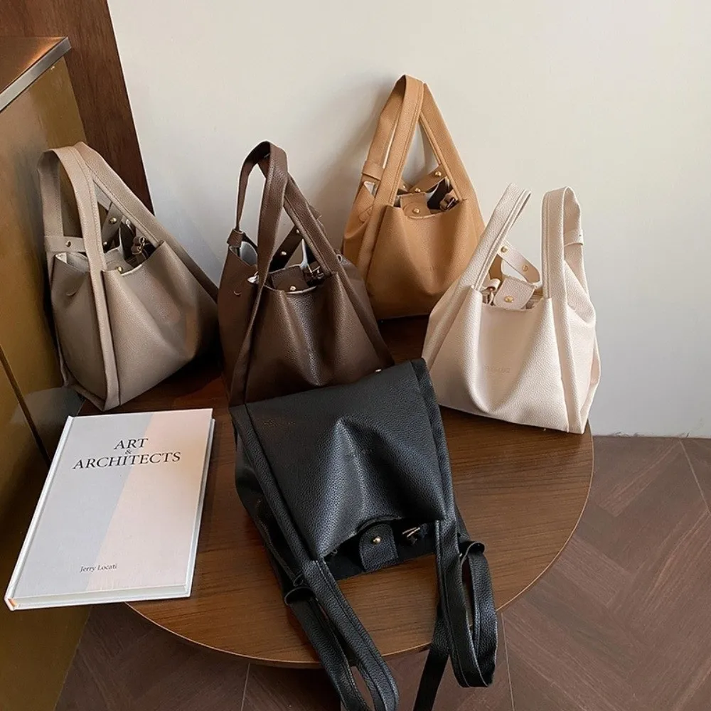 

Versatile Bucket Shoulder Bags Women Luxury Designer PU Leather Messenger Crossbody Bags Ladies Casual Solid Color Purse Handbag