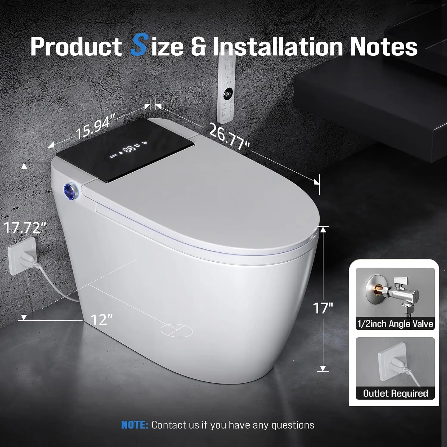 

Smart Toilet with Built-In Bidet And Tank: Heated Seat Dual Flush Foam Shield Warm Water Dryer Auto Flush Customized