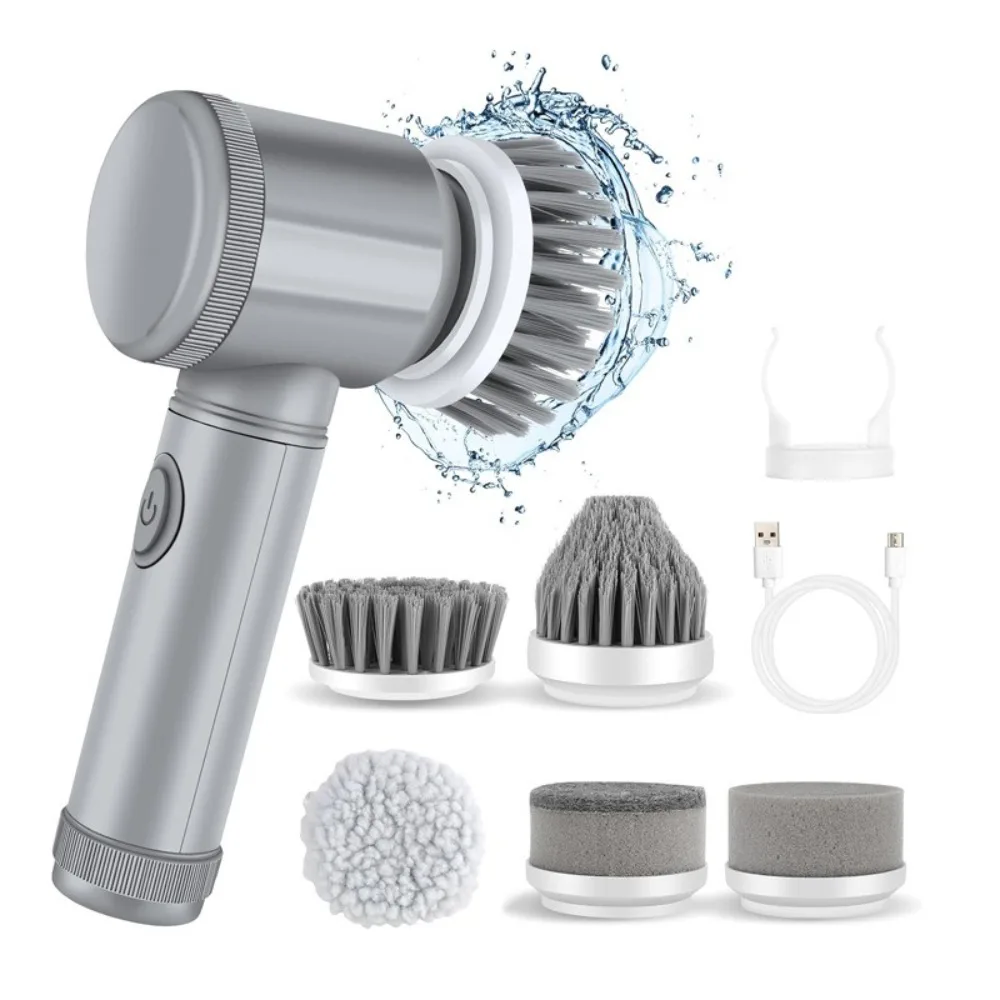 Power Clean Electric Spin Scrubber LA1 Pro Cordless 6 Replaceable Brush Heads Spin Scrubber Adjustable Extension Handle