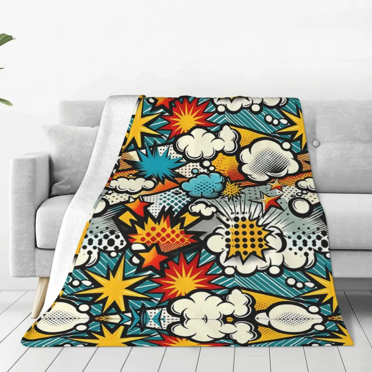 Blanket Picnic Comic Book Explosion Graffiti Art Pattern Throw Blanket Flannel Bedspread For Couch Bed Graphic Sofa Bed Cover