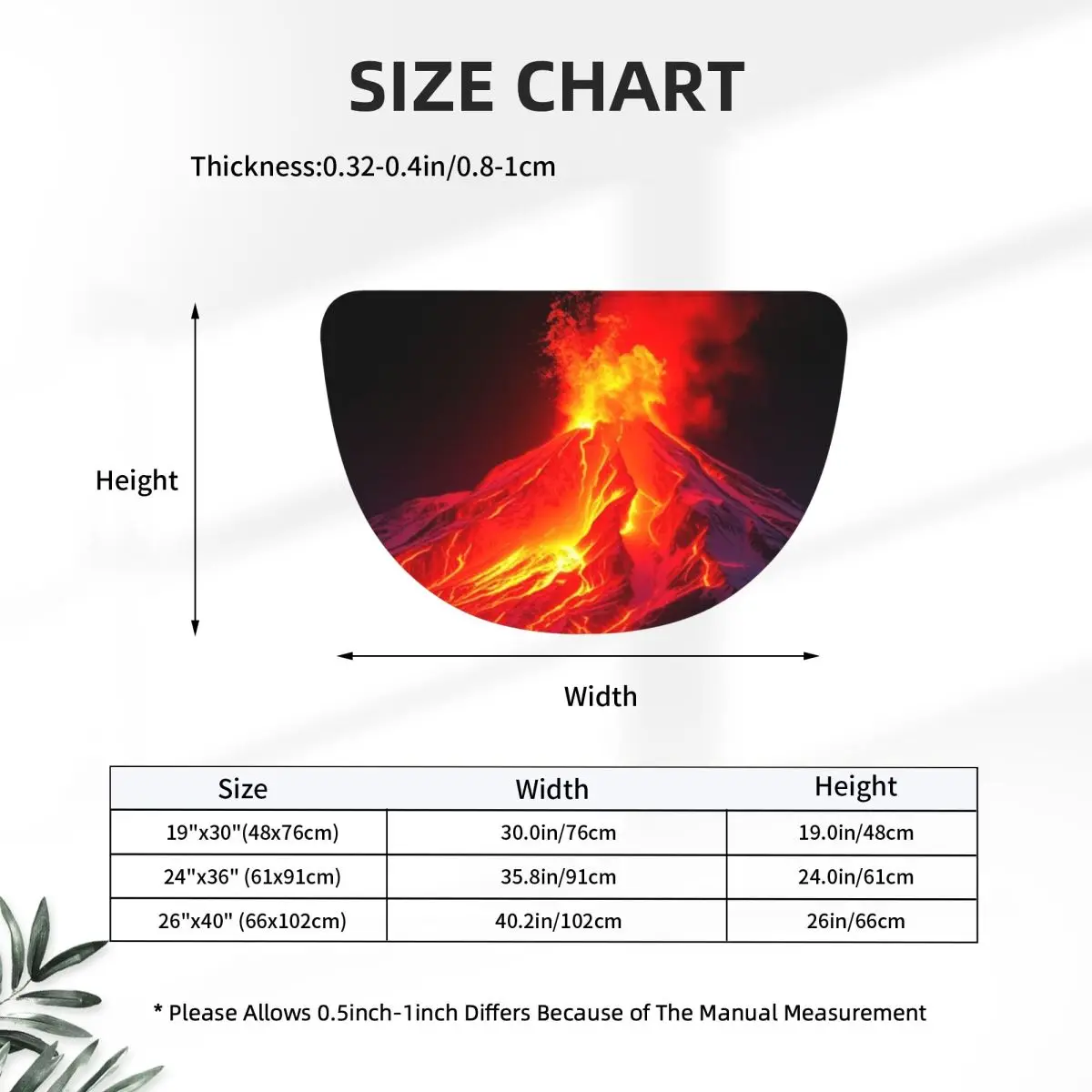 Volcano In The Snow Soft Flannel Half Round Doormat Non Slip Bathroom Mat Absorbent Floor Carpet for Living Room