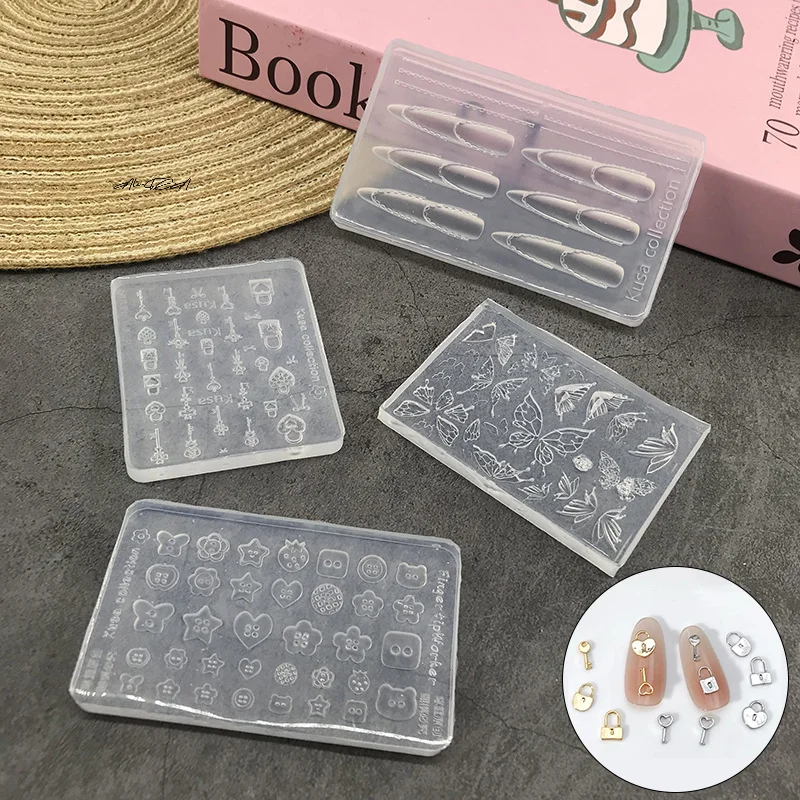 Cartoon Butterfly Button Key Lock Silicone Nail Mold for DIY Manicure Art Tool Nail Stamping Decorations Accessories