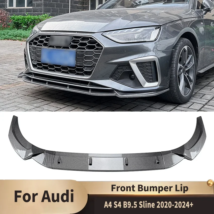 Front Bumper Lip Spoiler Exterior Trim Canard Lip Diffuser Body Kit Splitter Guard Protector or AUDI A4 S4 B9.5 Sline 2020-2024+