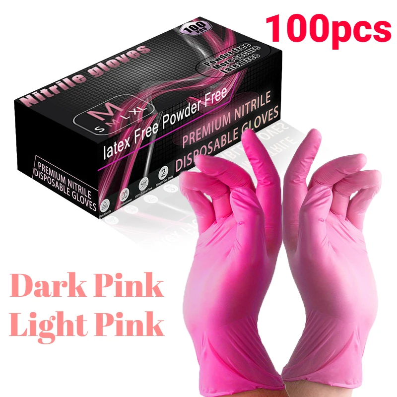 100pcs Pink Disposable Nitrile Gloves Waterproof Durable Nitrile Cleaning Gloves Pet Bathing Tattoos Household Cleaning Tools