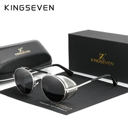KINGSEVEN Fashion Steampunk Vintage Sunglasses Men Round Lens Polarized Eye Protection Glasses Driving Men's Eyewear