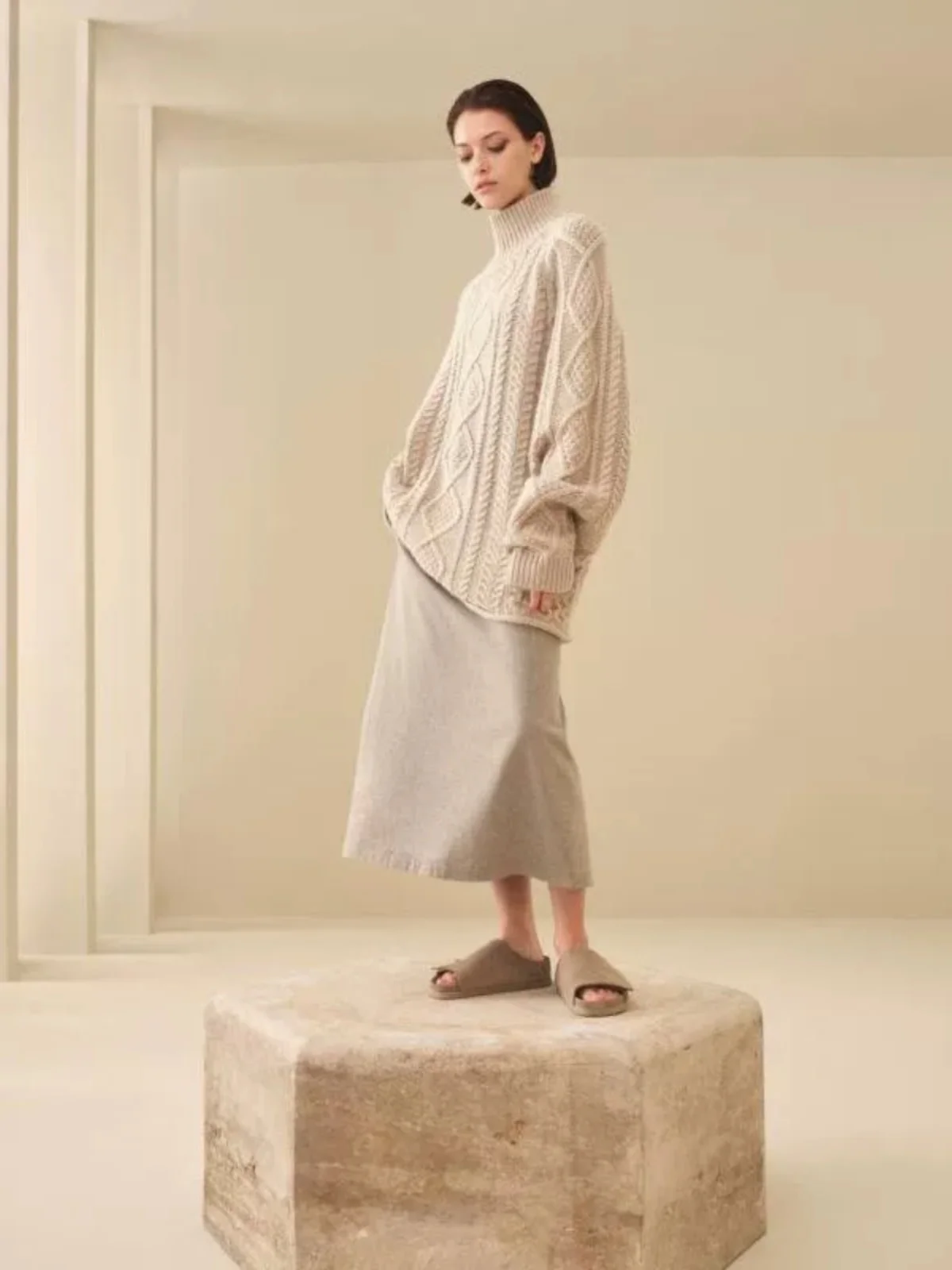 

Loose High Collar Twisted Knit Sweater Autumn Winter ential Brand FOG Double Line Trendy Casual Warm Long Sve Sweater