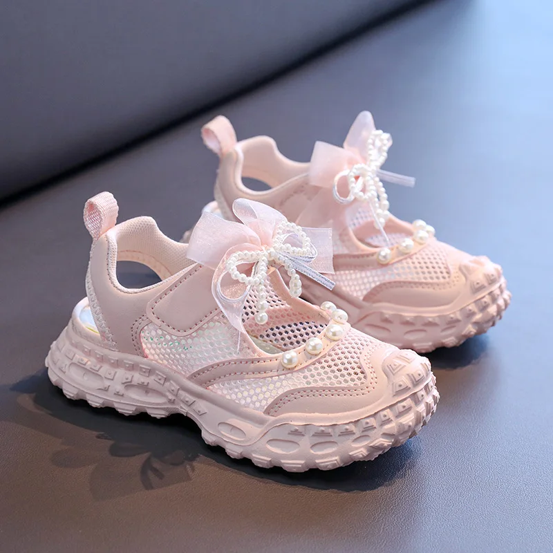 Summer Children School Running Sandals Sweet Breathable Girls Mesh Sports Sandals Non-slip Fashion Kids Princess Cut-outs Shoes