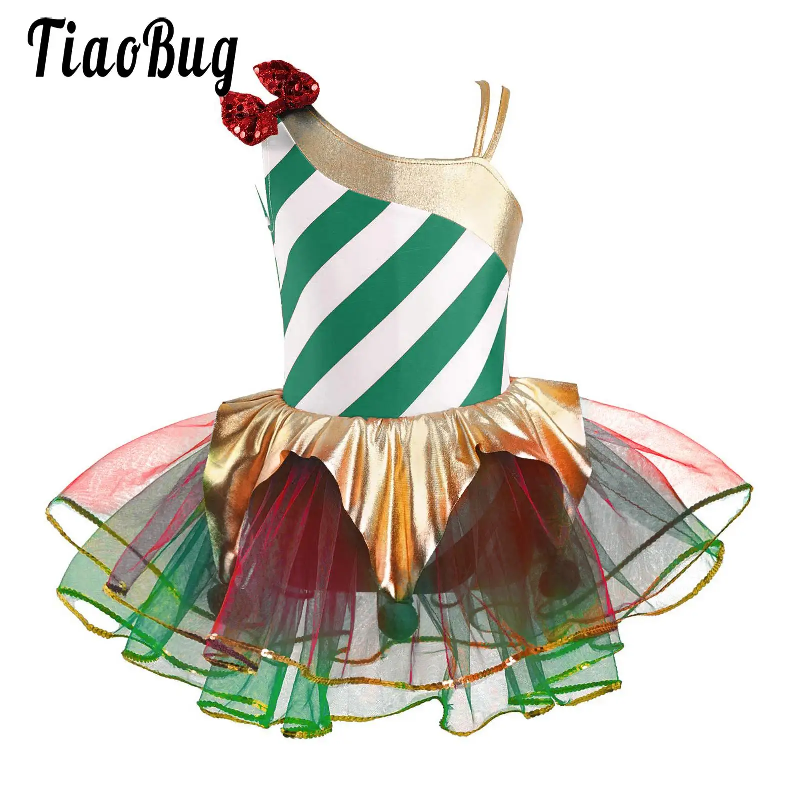 

Girls Christmas Candy Cane Tutu Dress Santa Claus Figure Skating Costume Dress Dance Leotard Tulle Dresses for Carnival Party