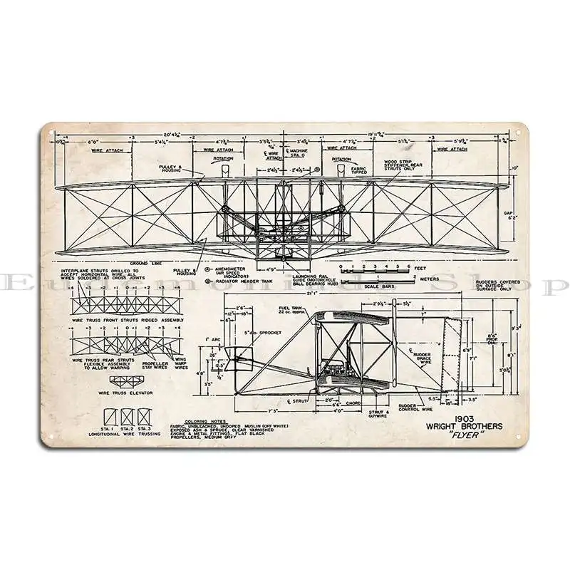 1903 Wright Flyer Airplane Invention Patent Art Metal Sign Garage Designing Funny Wall Decor Plaques Tin Sign Poster