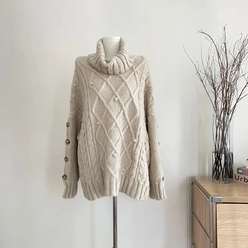 Turtleneck Korean-style Slouchy Knit Sweater Autumn Vintage Fairy Sweet Basic Sweater Fashion Long-sleeved Sweater