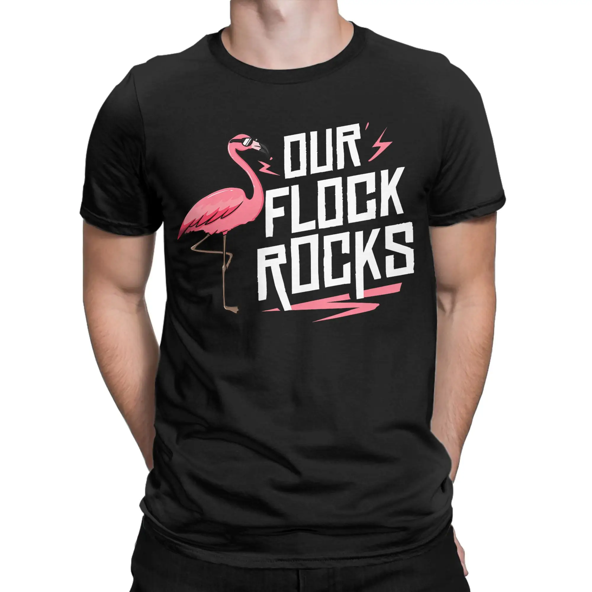 Our Flock Rocks Pink Flamingo for Men Women T Shirt  Fashion Tees Short Sleeve T-Shirt 100% Cotton Plus Size Clothes