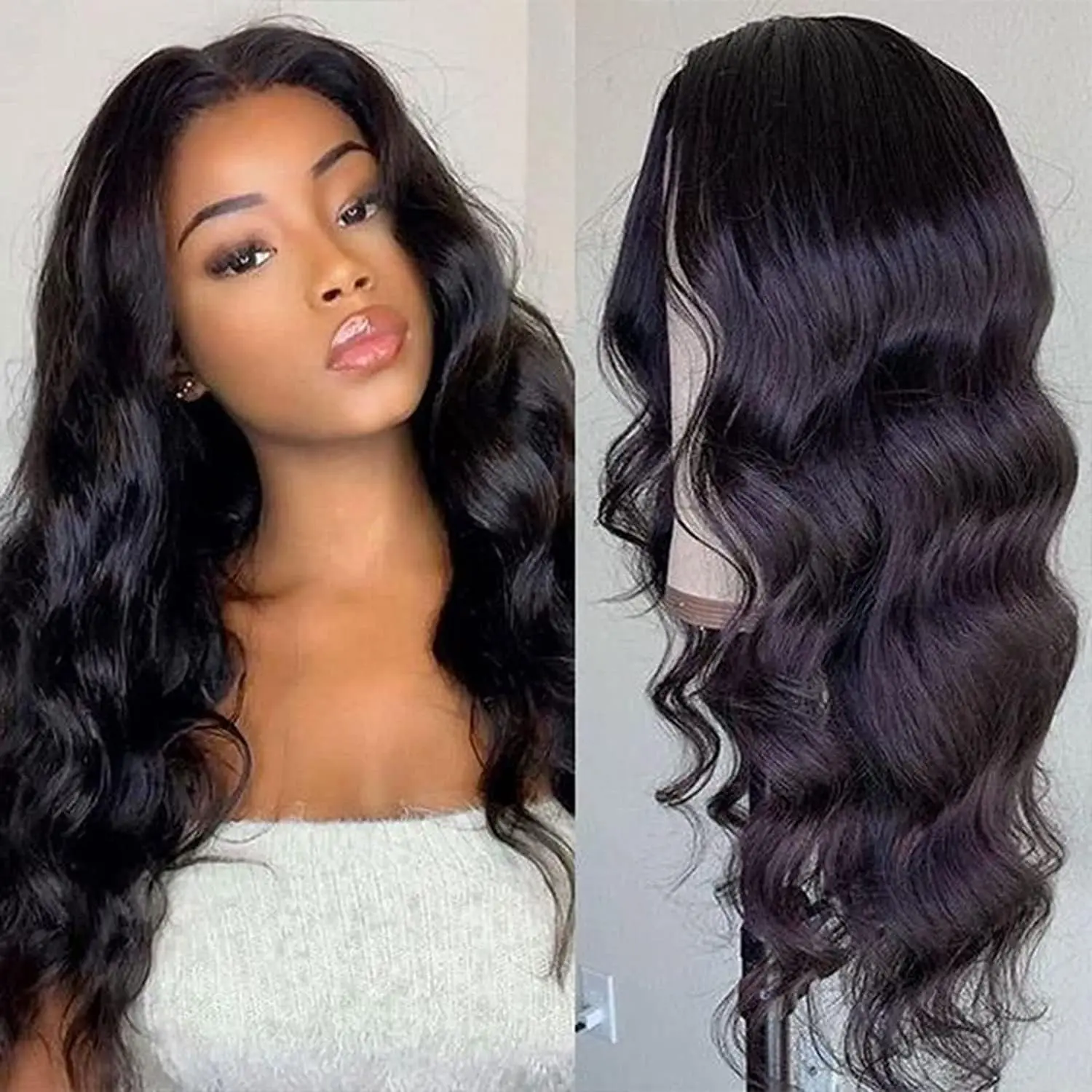 Perruque Lace Front Wig Body Wave Brésilienne Naturelle, Cheveux Humains, Pre-Plucked, HD, 13x4, 13x6, 26 28 Pouces, 180%, pour Femme