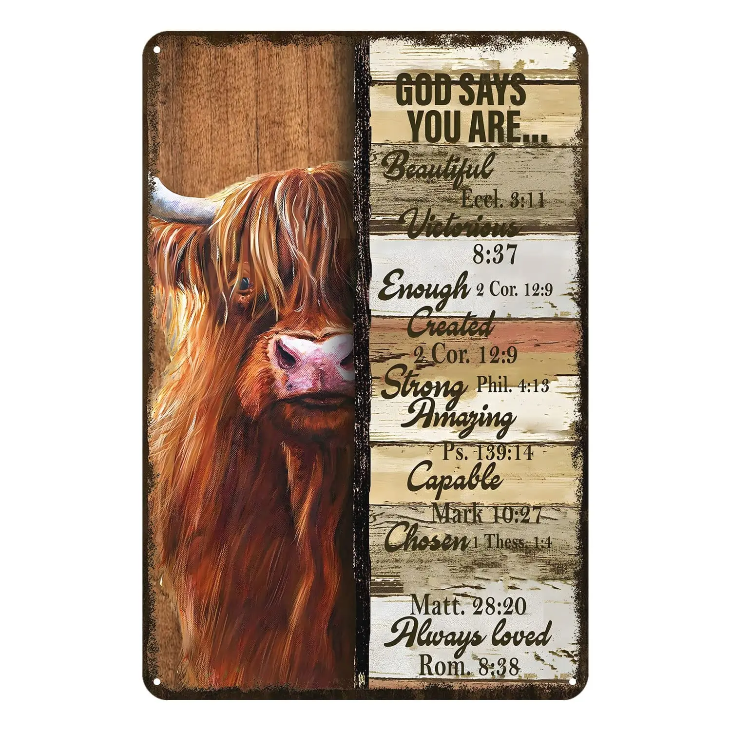 Aenaon Highland Cow Metal Tin Sign God Says You are Motivation Quote Tin Sign Vintage Rustic Decor Cave Coffee Shop Bar Bedroom 