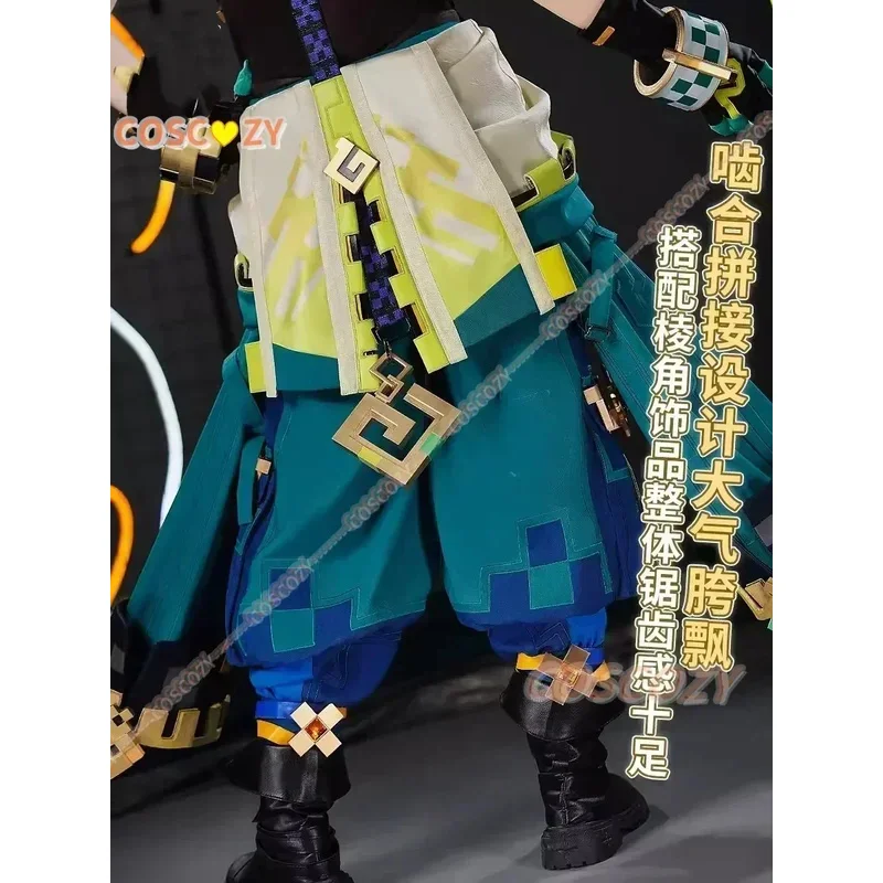 Genshin Impact Alta Qualità Kinich Costume Cosplay Parrucca Turnfire Hunt Uniforme Orecchino Adesivo Huitztlan Natlan Costumi di Halloween