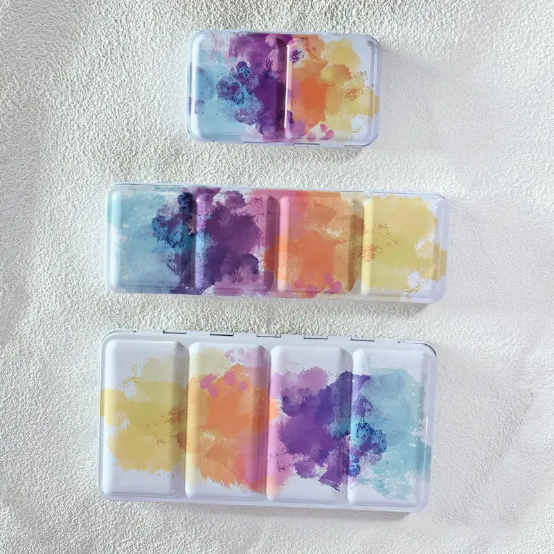 Empty Watercolor Paint Tin Iron Box Color Mixing Watercolor Palette Paint Tray with Half/Full Pans For Painting
