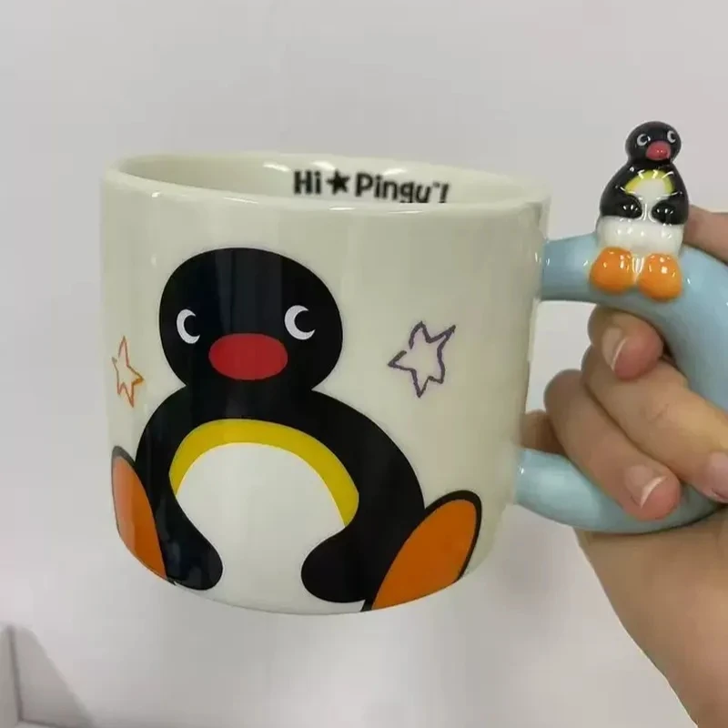 400ml Kawaii Cute Pingu Ceramic Mug With Handle And Cover High Value Cartoon Cup For Coffee Tea Birthday Gifts Household Item