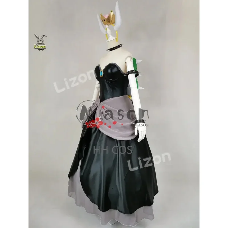 Bowsette Princess Bowser Peach Saber Lily Cosplay Costume Dress Set with Horn and Turtle Shell Halloween Costumes for Women