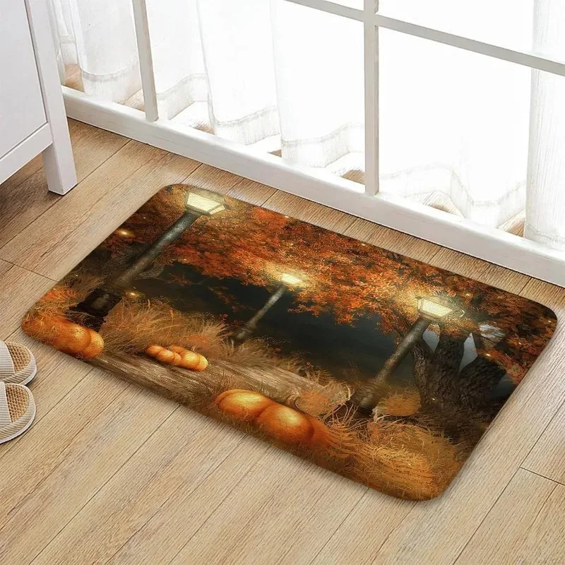Fall Pumpkins Maple Leaf Autumn Harvest Thanksgiving Carpet Mat Rug Non Slip Home Decor for Bathroom Bedroom Kitchen Bathtub INS