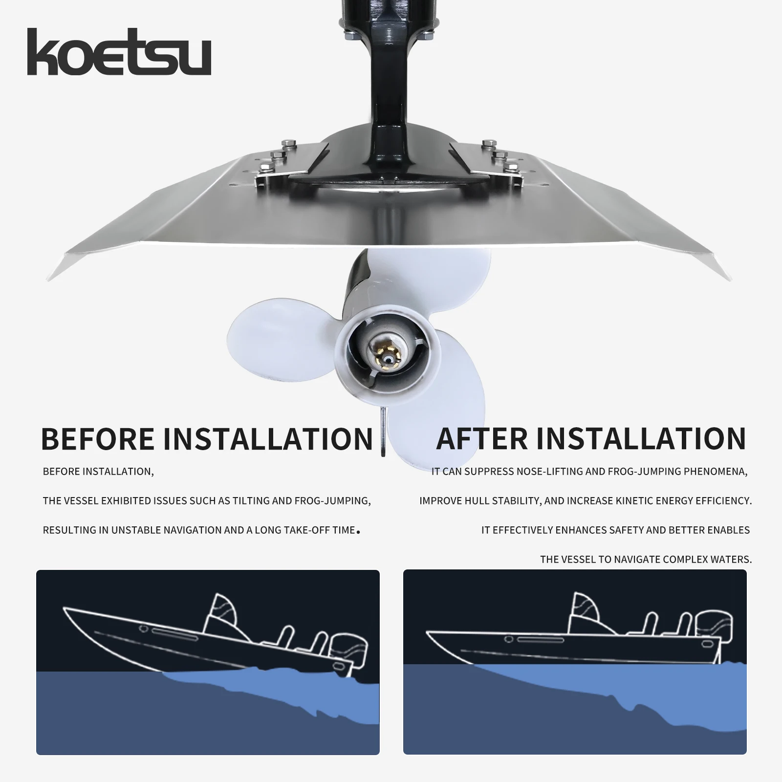 KOETSU Волновая пластина из нержавеющей стали (сдвижное крыло) 40-350 л.с. - Высокопроизводительное сдвижное крыло для лодок и водного транспорта