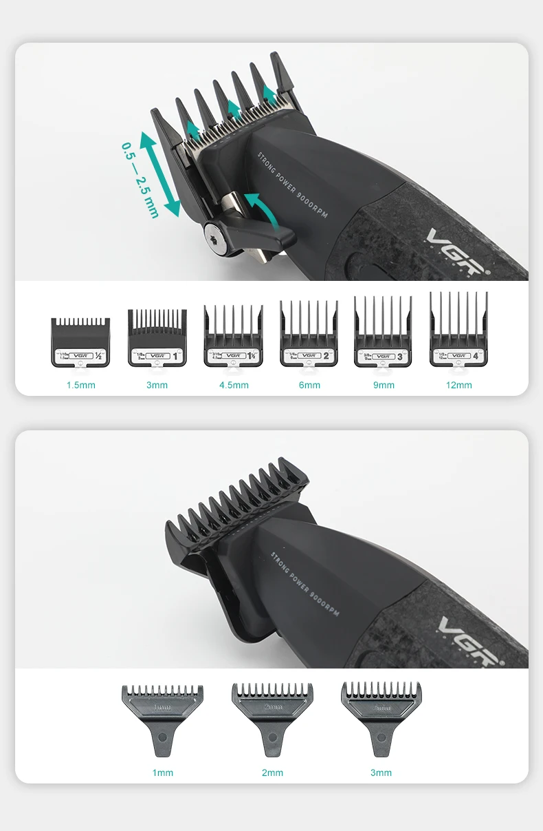VGR Haartrimmer Profi-Haarschneidemaschine Wiederaufladbar Elektrischer Haarschneider Rasierer Barbier-Set 3-in-1 Trimmer für Herren V-640 S3 – Detail 9