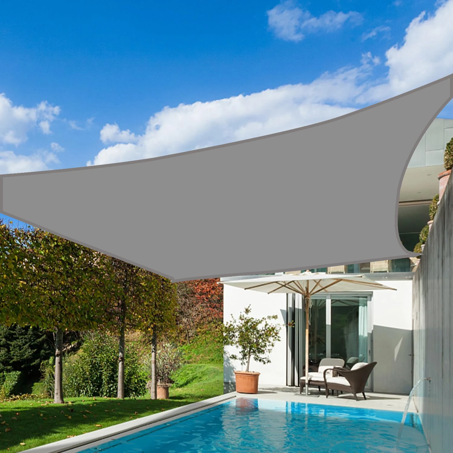 Прямоугольный серый солнцезащитный парус, водонепроницаемый тент, непромокаемая солнцезащитная ткань с защитой от ультрафиолета, подходит для балкона, двора