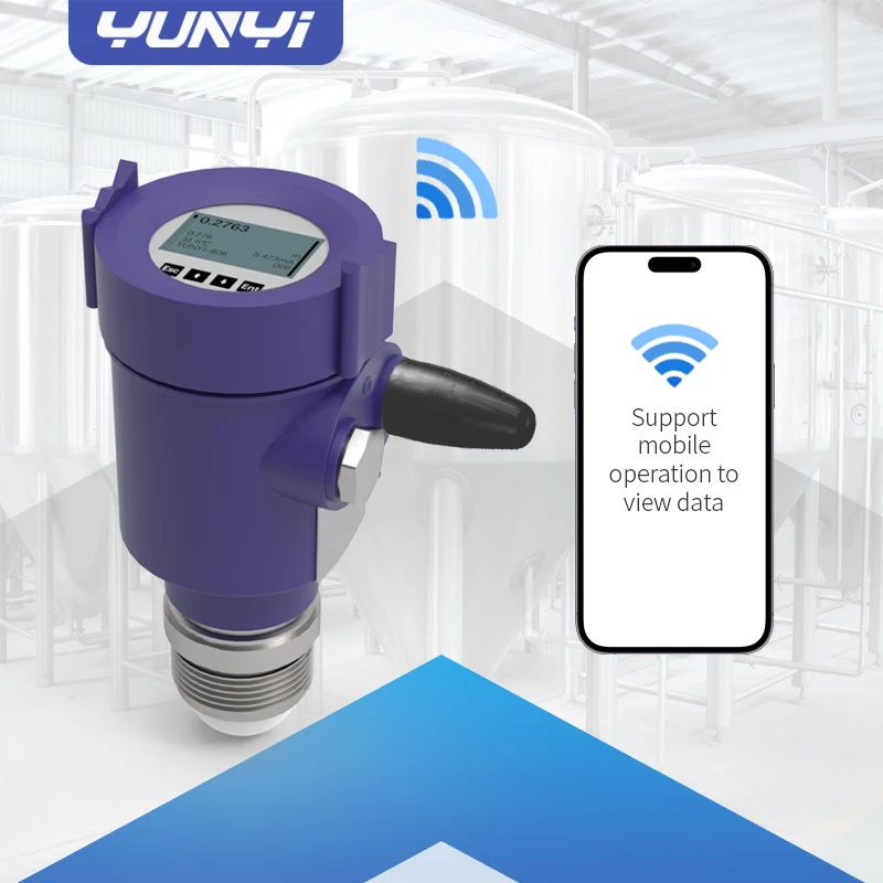 Yunyi NPT Threaded 80GHz Wireless Radar Water Level Sensor Modbus LCD Sanitary Food Processing Tank 1mm Accuracy IP67