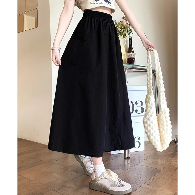 2026 Classic Lady Solid High Waist Skirt Pants Women Fashion Baggy Ice Silk Dress Girls Thin Daily Wide Leg Culottes