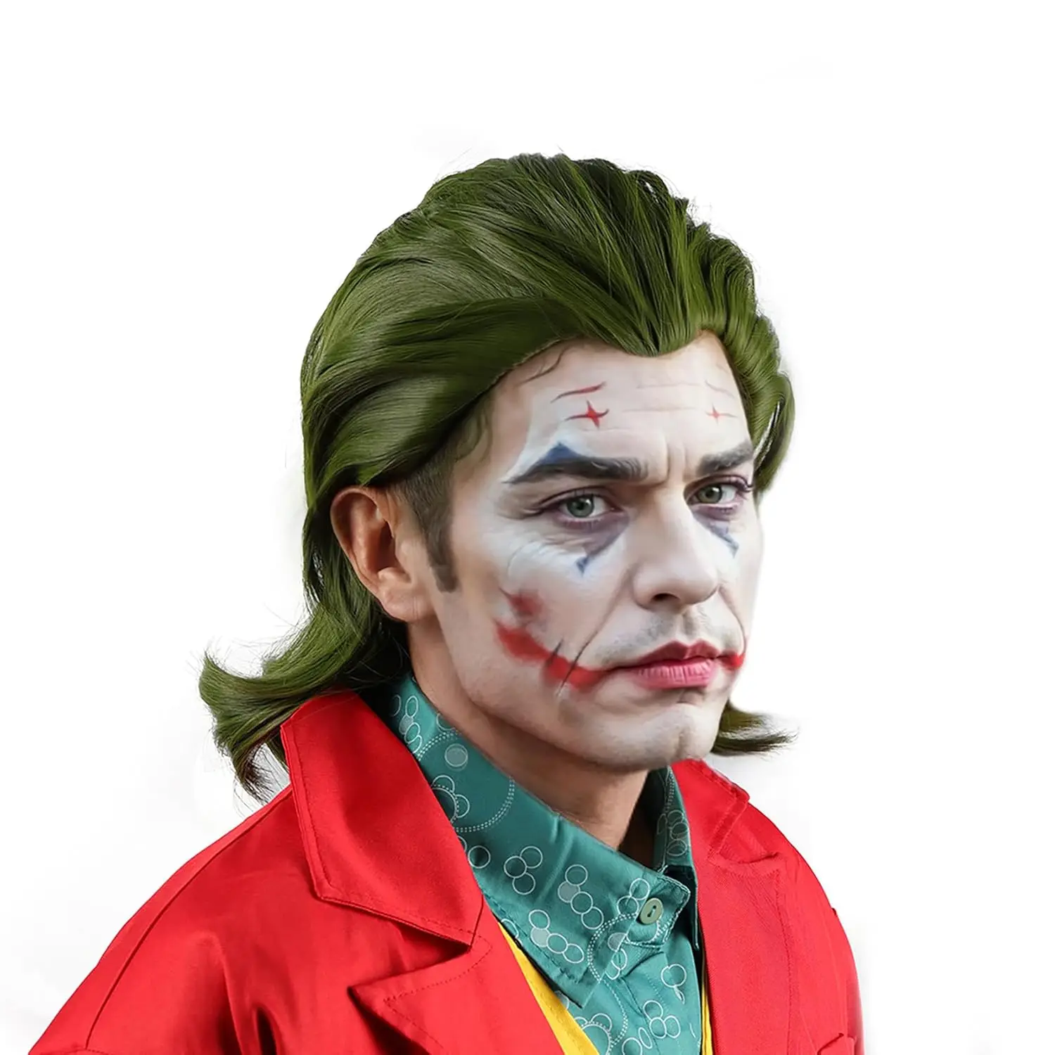 Peluca rizada corta verde de 14 "para hombre, peluca Joker, peluca ondulada sintética hasta los hombros, disfraz de Halloween y Navidad para cosplay