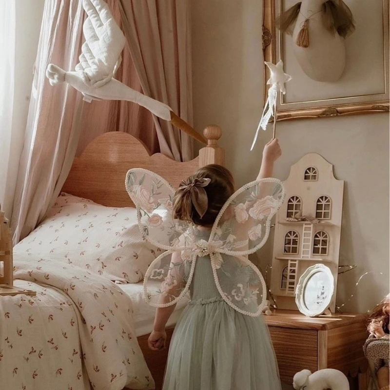 Kids Angelic Lace Wing Costume with Embroidery Detail Lovely Baby Butterfly Wing for Photoshoots and Birthday Parties