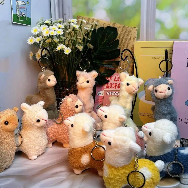 Fluffy Alpaca Animal Keychain Soft Cute Handmade Stuffed Pendant Portable Plush Key Charm for Luggage Bag Decoration Gift