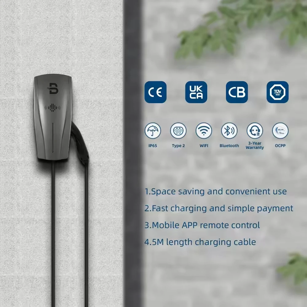 BNEY OCPP1.6J Commercial Level 2 7KW 11KW 22KW 32A AC EV Fast Charging Station Wallbox IP65 AC EV Charger With DLB Optional