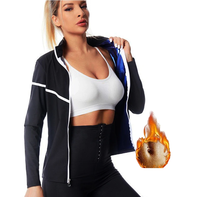 

MrifDila модные линии сауны костюм куртка женский горячий пот с длинным рукавом талии тренер топ полный топ на молнии тренировки тонкий спортивный костюм