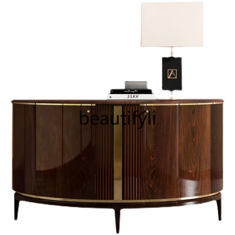 

Light luxury solid wood dining side cabinet Italian minimalist entrance foyer entrance cabinet Semicircular arc