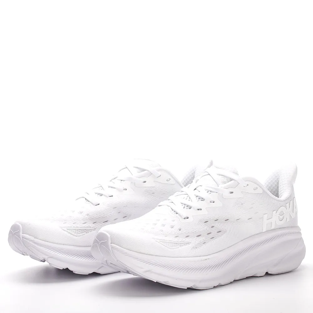 HOKA ONE ONE Clifton 9 Women and Men White Color Fabric Non-slip Wear-resistant Low-top Running Shoes 1127895-WWH