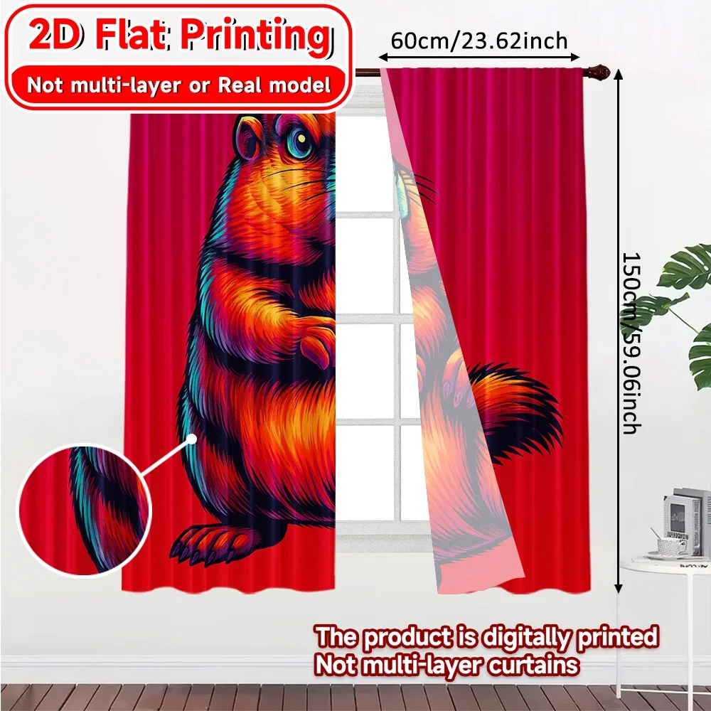 2D Flat Printing,2pcs Colorful Marmot Popular Minimalist Curtains Durable 100% Polyester Fabric Curtains Home Decor Decorative