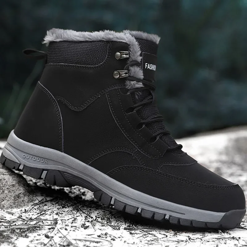 Botines cálidos de piel para invierno, zapatos de talla grande para hombre, botas de nieve, zapatillas de deporte de talla grande con plataforma para mujer, zapatos informales impermeables a la moda