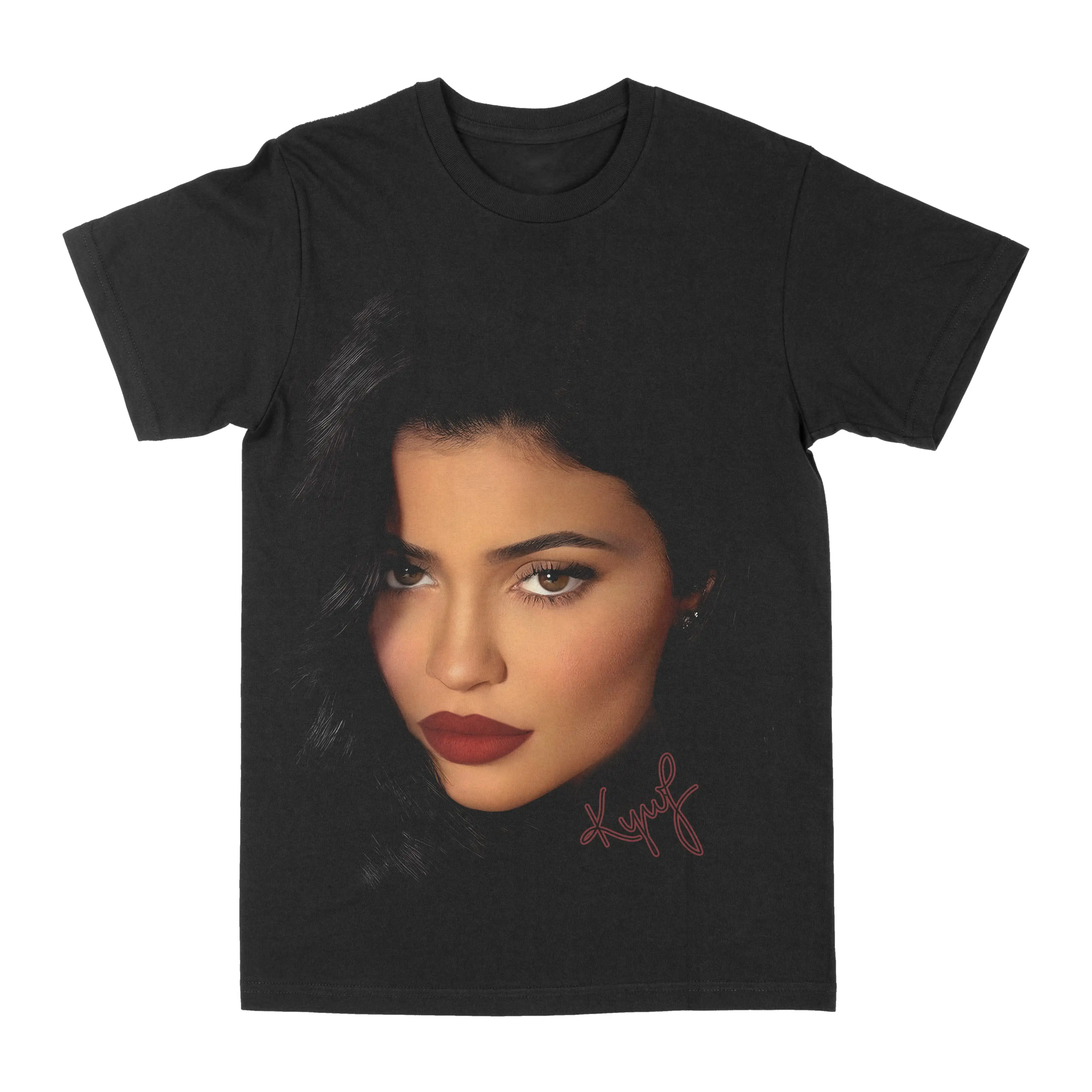 Kylie Jenner Patrón gráfico de cara grande impreso. Camisetas de algodón puro de marca de lujo de verano para hombres y mujeres con mangas cortas