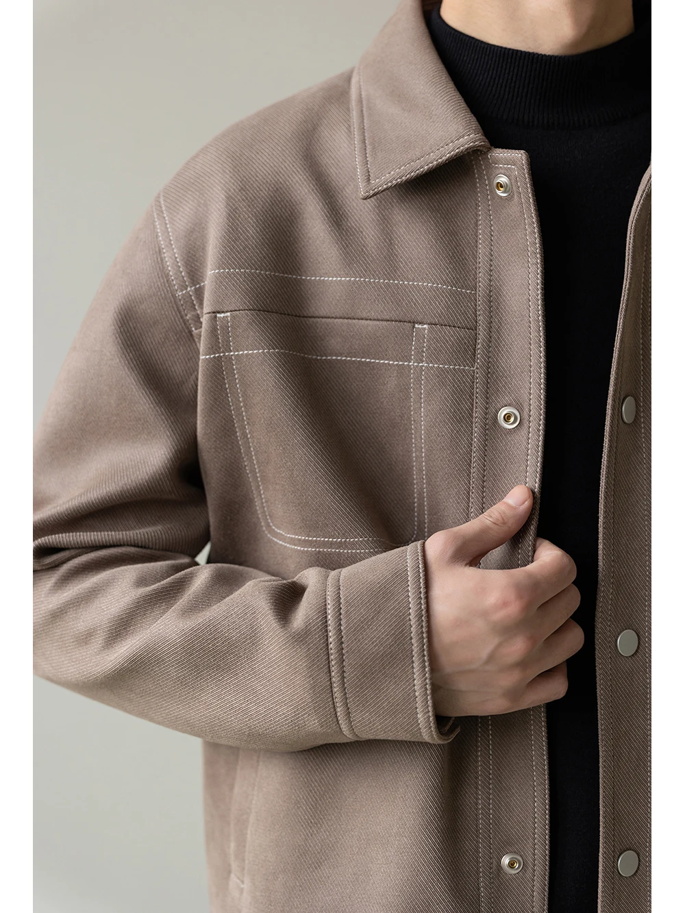 Spring Autumn Lightweight Casual Style Jacket Loose Fit Men's Fashion Short Collarless Coat Polyester Fiber Long Sleeve