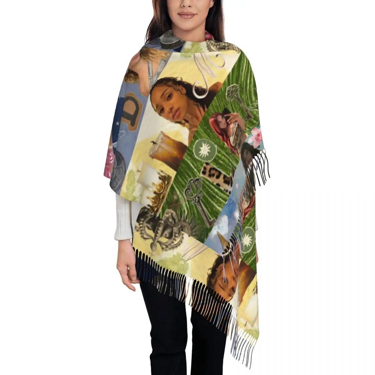 

Женский шарф с кисточками Katseye Kpop Idol, длинная мягкая теплая шаль, кашемировый шарф в корейском стиле, повседневная одежда