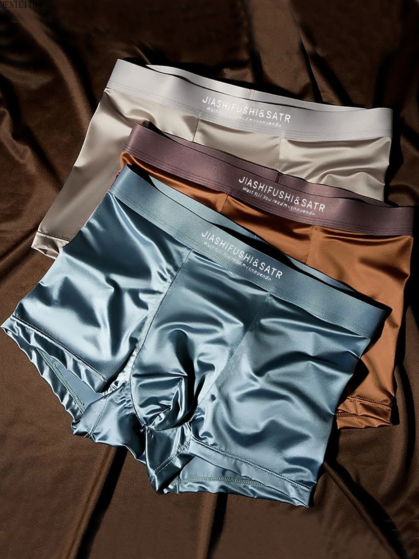 3PCS Summer ice Silk Men's underwear: Light luxury satin, soft, smooth, comfortable and breathable, four-corner pants