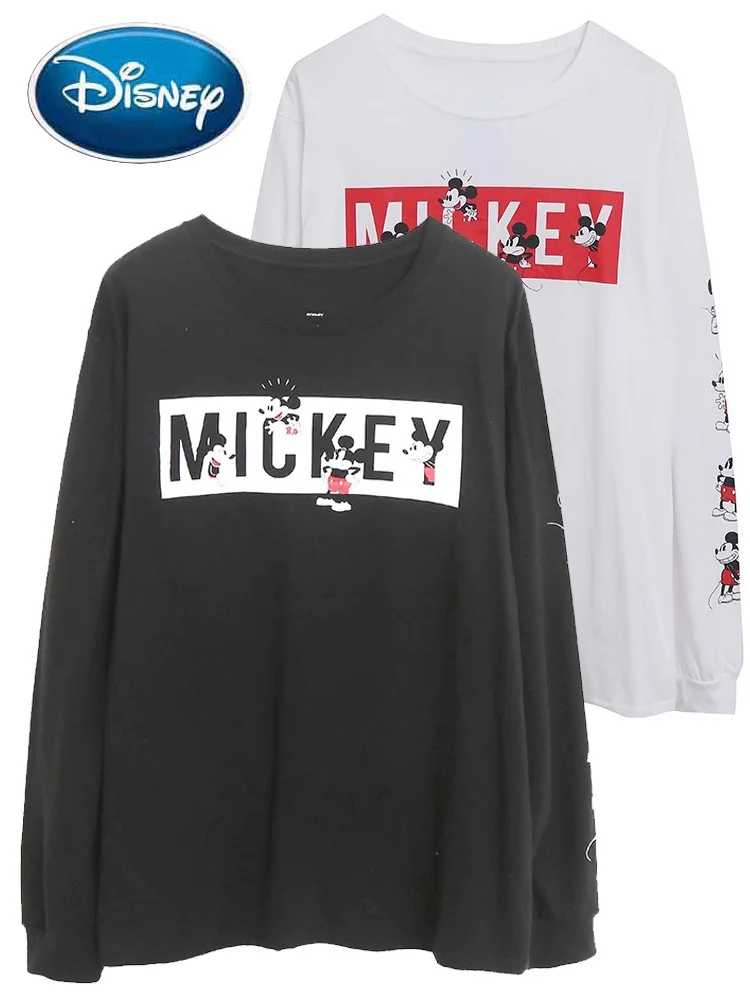 

Disney Sweatshirt Mickey Mouse Letter Cartoon Print T-Shirt Sweet Women O-Neck Pullover Long Sleeve Jumper Tee Top2 Color Female