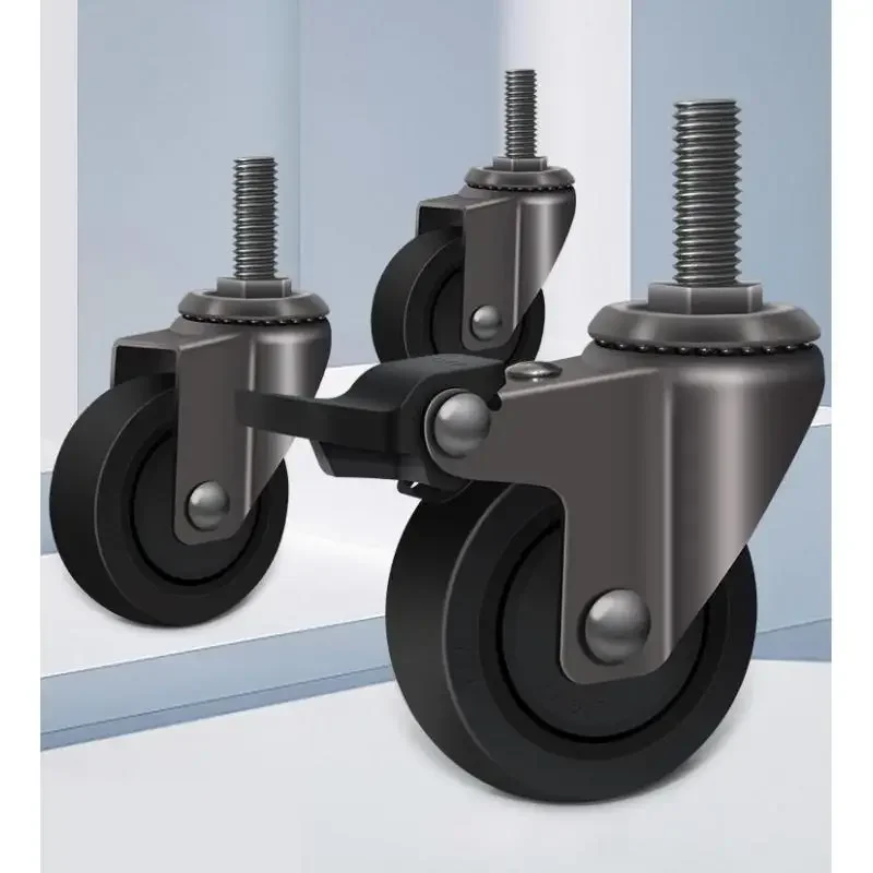 4 Pcs/lot 1.25-inch Threaded M6/M8 Small Furniture Universal Wheel/Silent Rubber Furniture Wheel with Brake