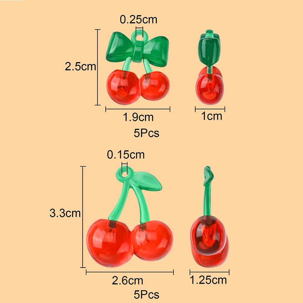 10Pcs 2 Styles Transparent Acrylic Red Cherry Pendants for Women Bracelet Necklace DIY Jewelry Making Accessories